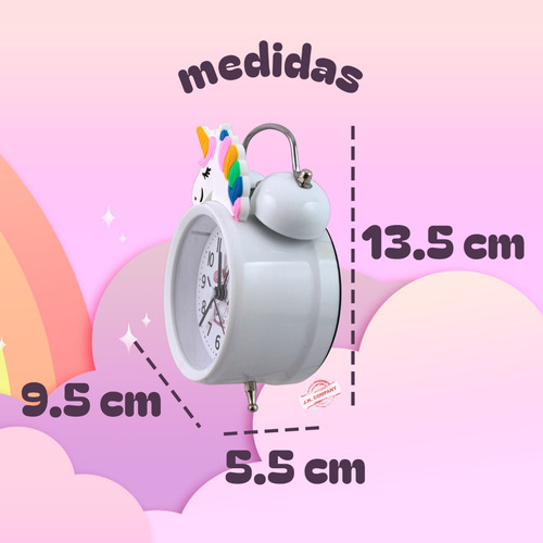 Reloj Despertador Doble Campana Luz Unicornio Kawaii 12021