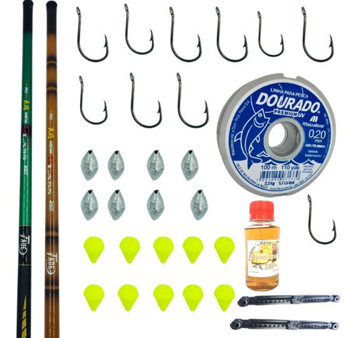 Kit De Pesca Tilápia 2 Vara Telescópica 4m + Linha E Itens