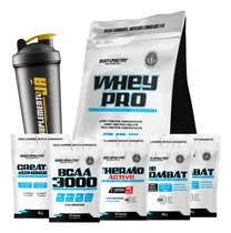 Comprar Combo Whey Protein +2 Pre Treino + Creatina + Cafeína + Bcaa Sabor Milk-shake De Morango