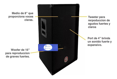 Bocina 15 Pasivo Mega Power 014-022 3vias 1500w Monitor Colo Negro
