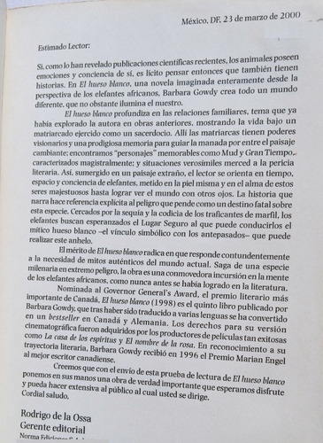 El Hueso Blanco Barbara Gowdy . Libro Versión Especial (Usado)