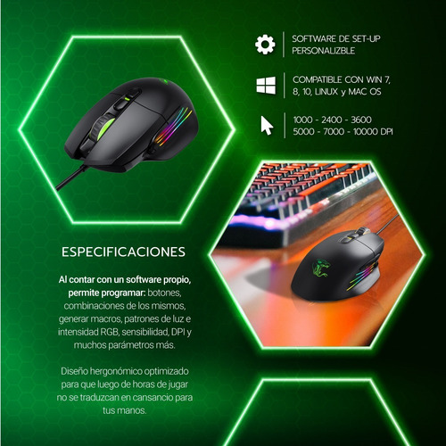 Imagen 8 de 10 de Mouse Gamer Constrictor Rgb 8 Botones 10000 Dpi