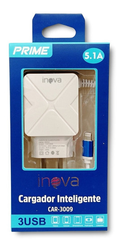 Cargador Inova Carga Rápida 5.1a iPhone Lightning Más 3 Usb