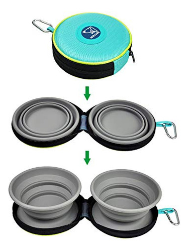 Cuencos Portátiles De Viaje Plegables Para Mascotas Dobles