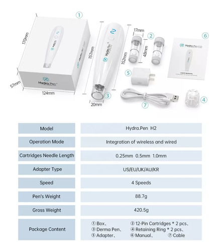 Hydra Pen H2 Original Antiarrugas + 10 Cartuchos +2 A.h