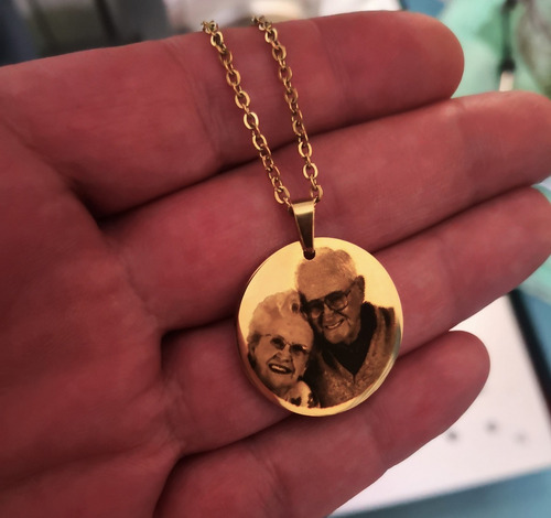 Imagen 4 de 7 de Collar Dije Foto Texto Acero Oro Amarillo Grabado Láser 1016
