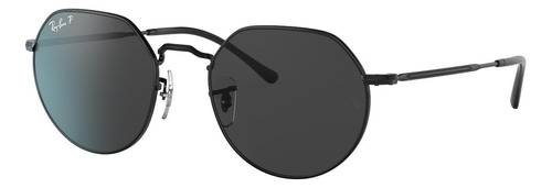 Óculos de sol polarizados Ray-Ban Jack Small armação de metal cor polished black, lente black de cristal clássica, haste polished black de metal - RB3565