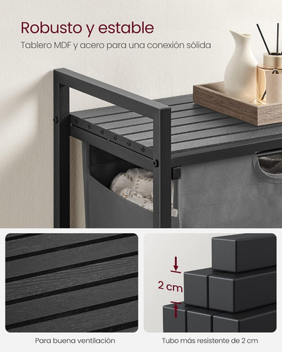 Cesto De Lavandería Con Estructura De Acero Y Panel De Mdf Negro Lisa