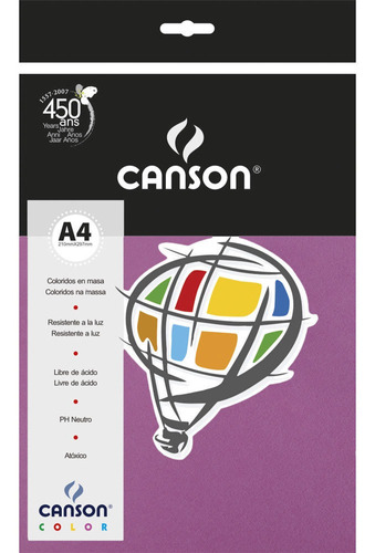 Papel Canson Color 180g/m² A4 Malva 9807 C/10 Folhas