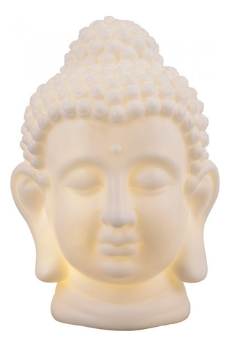 Luminária Cabeça Buda Cor Branca Em Plástico 16cm Cúpula Branco Estrutura Branco 3 Baterias Lr44