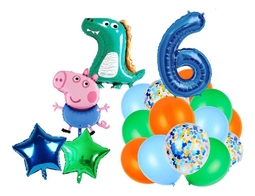 Globo George Pig 55cm+dinosaurio, Num + Estella+ Látex 