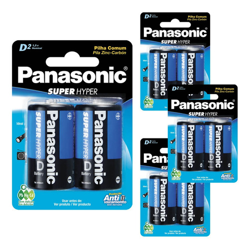 8 Pilhas Baterias D Grande Zinco Panasonic - 4 Cartelas