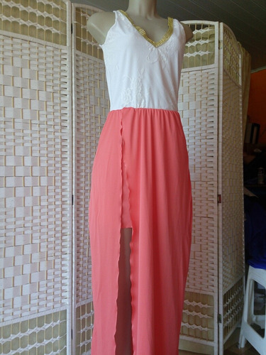 Vestido Salmon Y Blanco