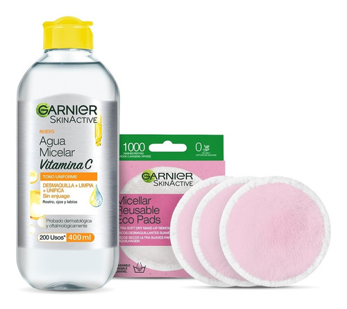 Kit Garnier Agua Micelar Express Aclara 400ml +3 Ecopads