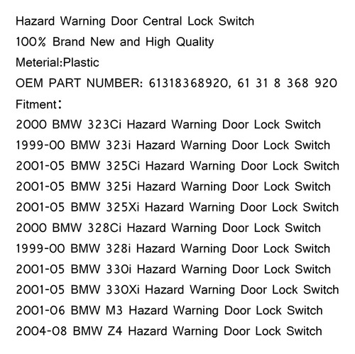 Interruptor Bloqueo Central Puerta Advertencia Para Bmw E46