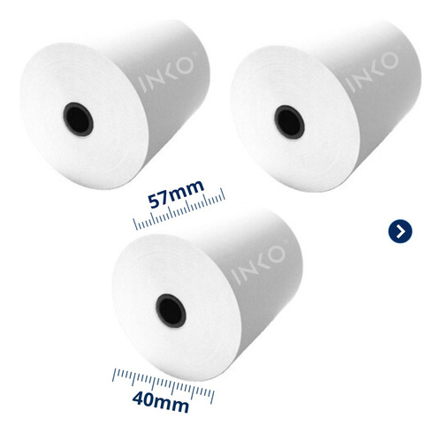 10 Rollos 57x40 mm 57x20 mts para Impresoras Clip Total Point Smart TPV Punto de Venta Color Blanco impresión color negro INKO
