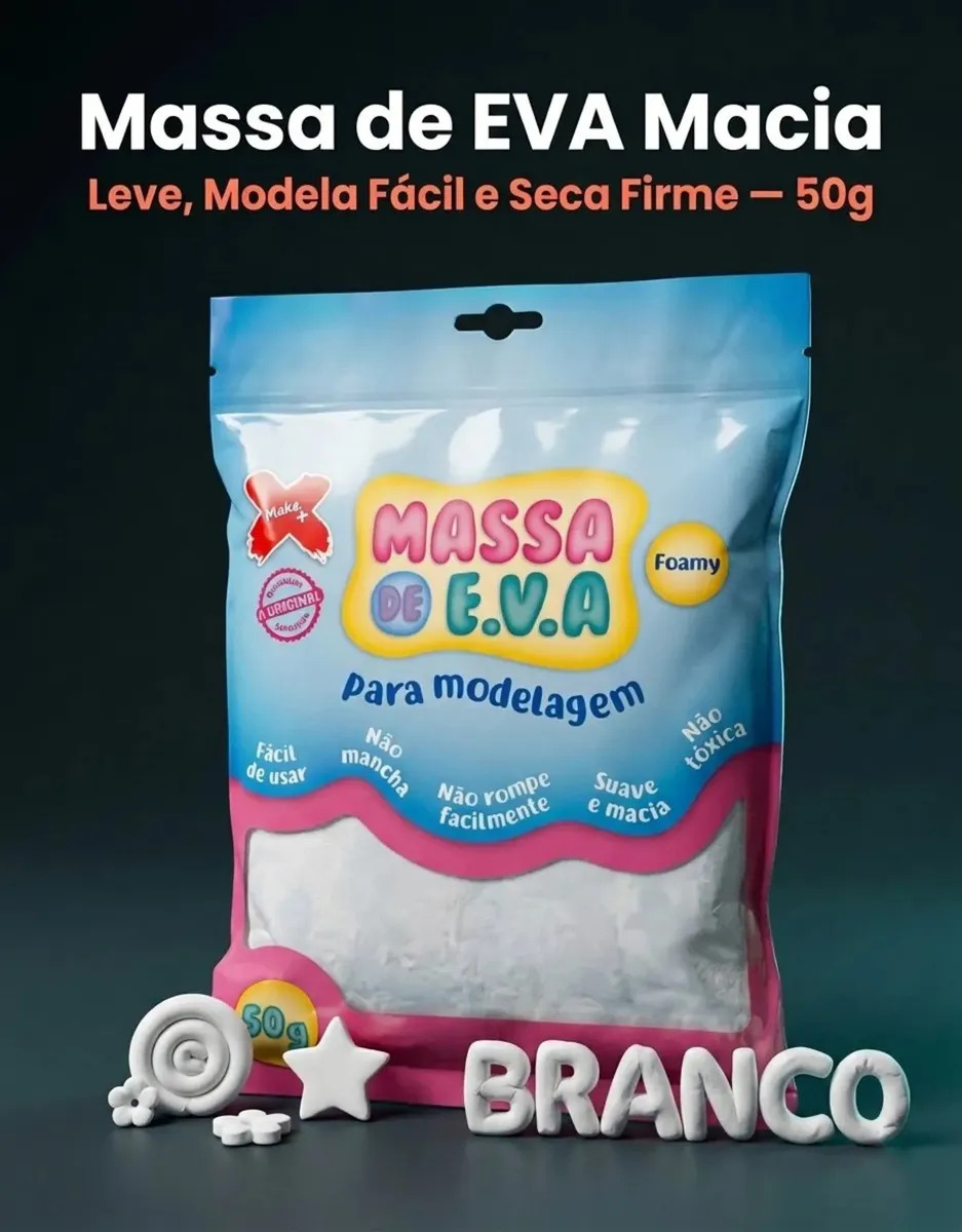 Massa De Eva Branca 50g Massinha De Modelar Macia E Leve Foam Clay Para Artesanato Cosplay Biscuit Seca Firme Não Gruda