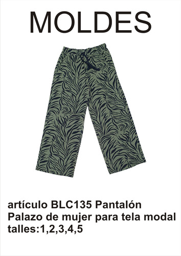 Moldes Patrones Pantalón Palazo De Mujer Tela Modal Textil 1,2,3,4,5