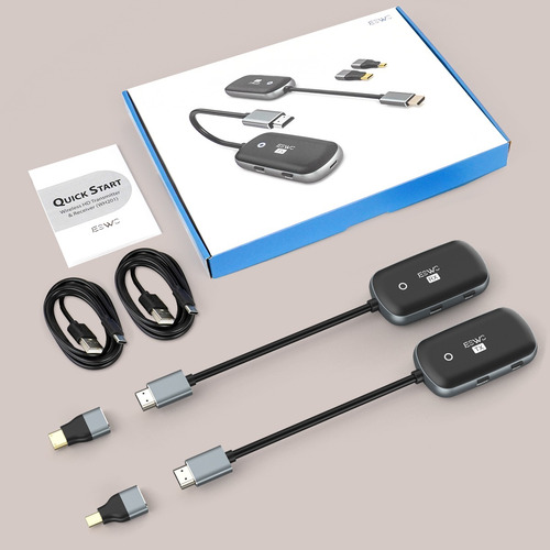 Jeswo Extensor HDMI Inalámbrico 30m Transmisor y Receptor HDMI 1080p con Kit Adaptador Mini HDMI y Micro HDMI para Latpops/ PC/ Proyector/ TV, Plug and Play