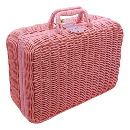 Woven Suitcase Cosmetic Organizer Picnic Basket For Pink Xl