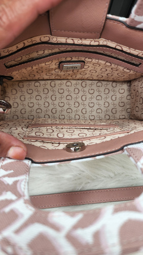 Bolsa Pequeña Guess Ff948282 Nueva Original Etiqueta Rosa Claro Estampado Níquel Rosa Pálido