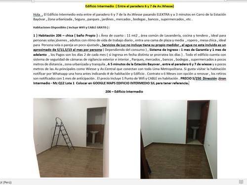 Imagen 12 de 14 de Alquiler De Cuartos En San Juan De Lurigancho (wifi Gratis)