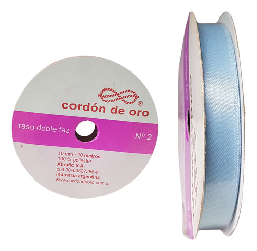 Cinta De Raso Doble Faz N°2 (10mm) X Rollo De 10mts Celeste Cordón De Oro