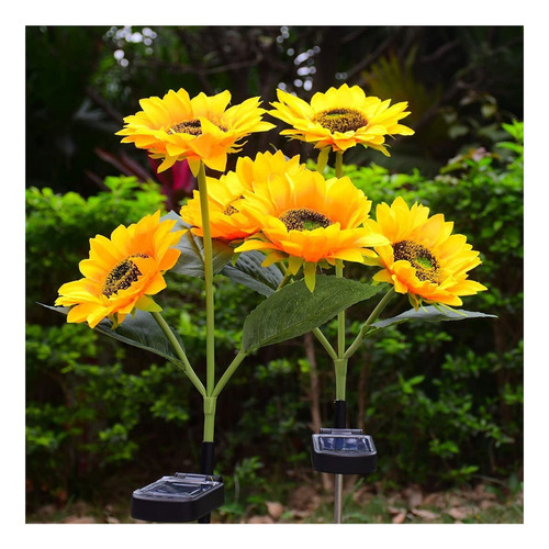 2 Lámparas De Césped De Girasol Solar Led Luz De Flores