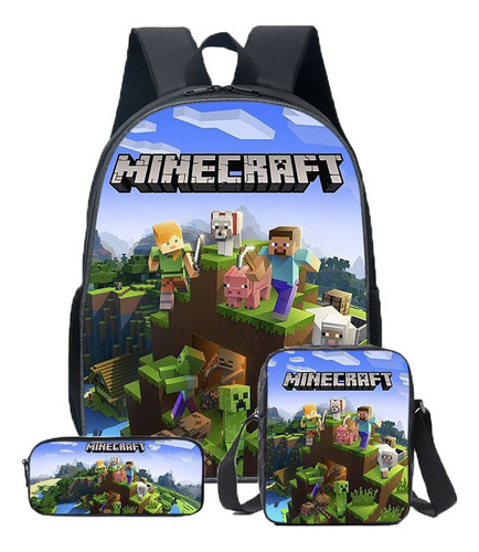 Mochila Escolar De Minecraft Para Meninos Caneta, 3piezas