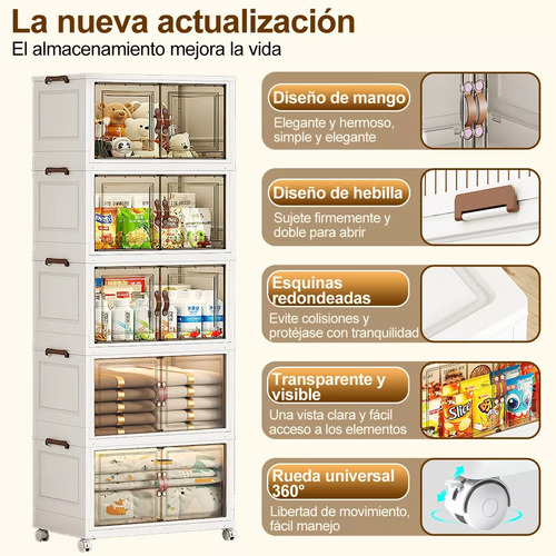 Closet Mueble Armarios Organizador Ropa Plegable Ruedas 360° Armario de almacenamiento elegante y con estilo Blanco Owkuan