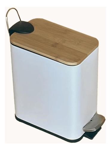 Bote De Basura Baño Cesto 5lt Acero Tapa Bambu Wbs075-5bco Color Blanco