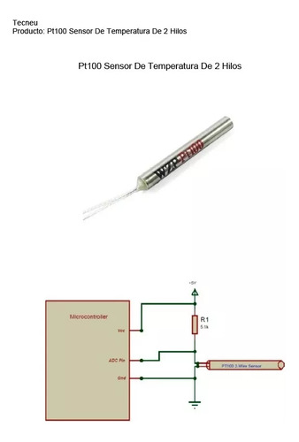 Tecneu 2 Piezas Sensor De Temperatura Pt100 Platino 2 Hilos 450°c IP67 Alta Precisión