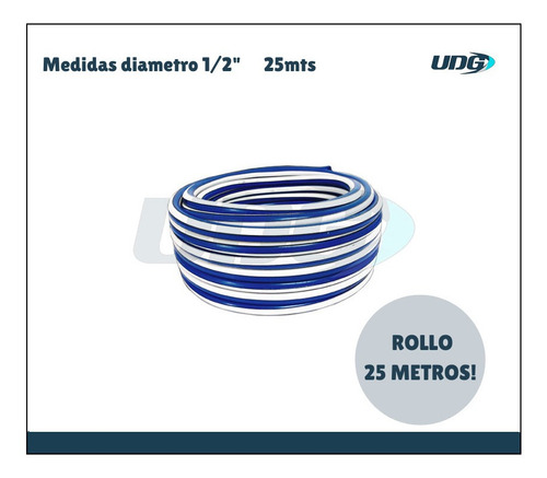 Manguera De Riego Liviano 1/2 Pulgada X 25 Metros Rollo Color Azul