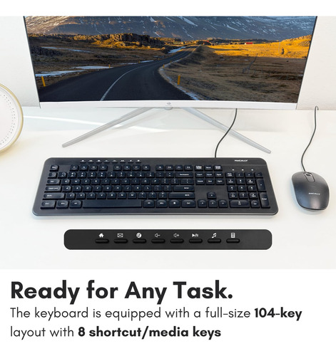 Combo De Teclado Y Mouse Con Cable, Teclado Ergonómico Usb D