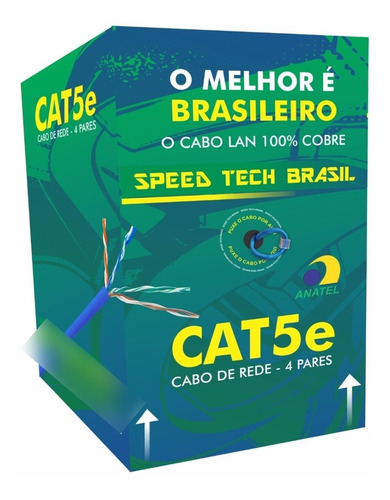 Caixa Cabo De Rede Cat5e Speed Tech Azul 305m 100% Cobre 