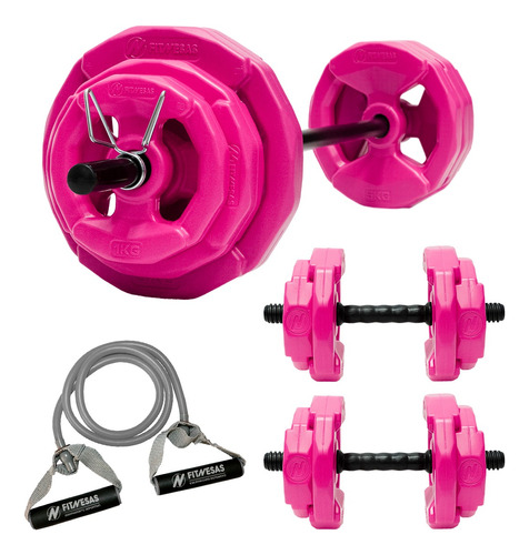 Barra + 2 Mancuernas + 24 Kg En Discos Con Manija Kit Set