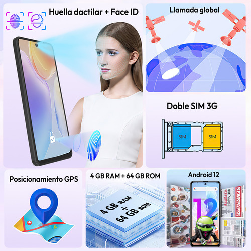 Celular 6.8 Screen Android Xnano 12 Sim Dual 4 Gb Ram 64 Gb Rom Hd + 60 Hz Phone Mobile Camera De 13+5 Mp Black, Big Battery Of 5000 Mah, Motopoco Incluye Adaptador, Color Negro