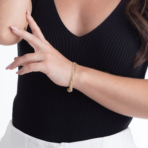 Pulseira Lacraia De 7.1mm Em Ouro 18k Com Fecho Mola 15,0 Cm