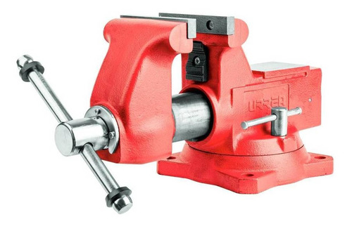 Tornillo de banco Urrea 426XP color rojo con base giratoria y mordaza de 16.6cm de apertura x 16.5cm de ancho