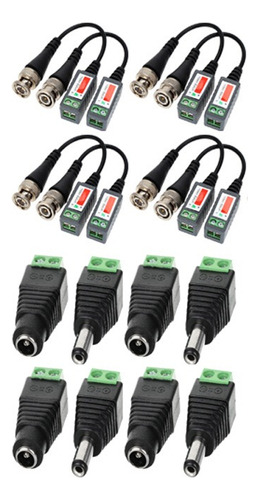 Pack X 4 Fichas 12v Dc A Utp + Balun Para 4 Cámaras Cctv