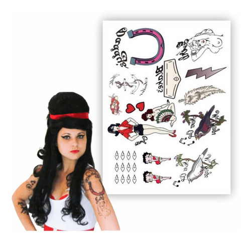 Tatuagem Temporária | Fantasia Cosplay | Amy Cor Colorido Amy Winehouse