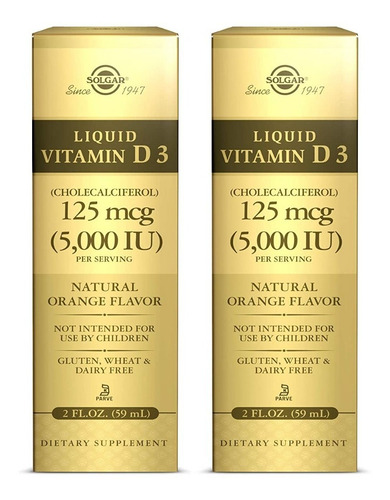 Vitamina D3 Liquida (5000iu) Solgar 59 Ml Pack De 2
