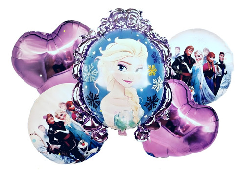 Bouquet Globos Espejo Princesas Frozen X 5 Piezas 