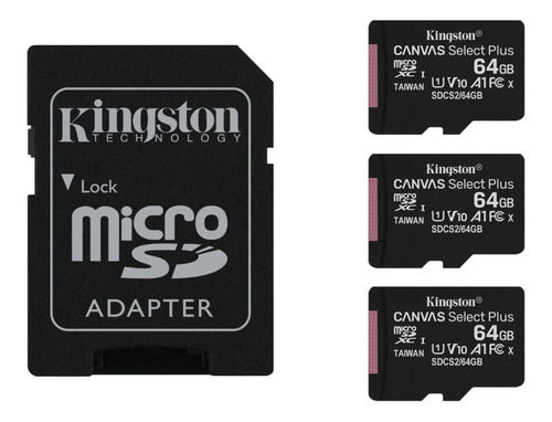 Imagen 2 de 2 de Pack 3 Memoria Micro Sd 64gb C/u Kingston Canvas Select Plus