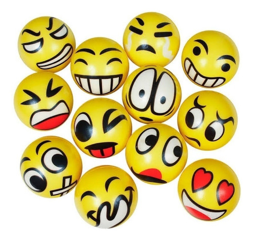 12 Piezas Pelotas Emoji Esponja Anti Estrés Cumple Fiesta 