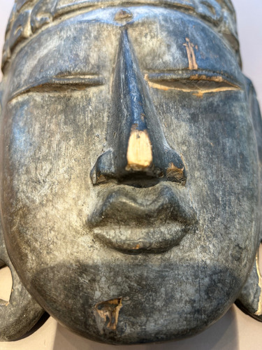 Máscara Buda En Madera Tallada Bali Con Averias Madera (Usado)