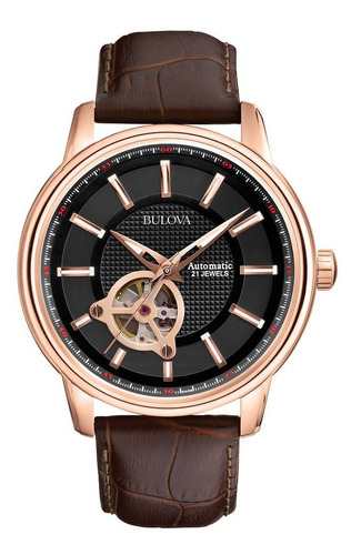 Imagen 1 de 8 de 97a109 Reloj Bulova Mechanicals Cafe/dorado/negro