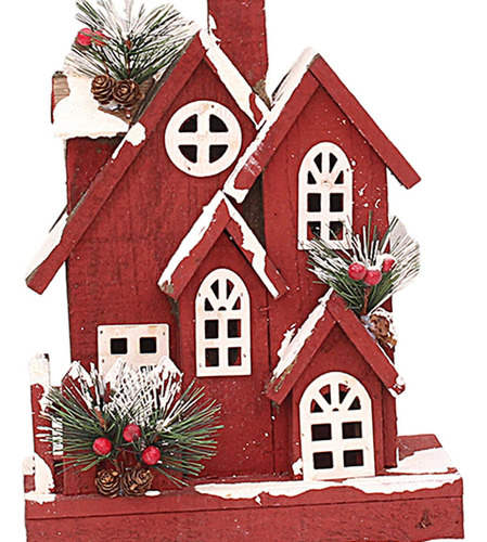 Casa Nieve Navideña Roja Con Luz Cálida Para Escritorio