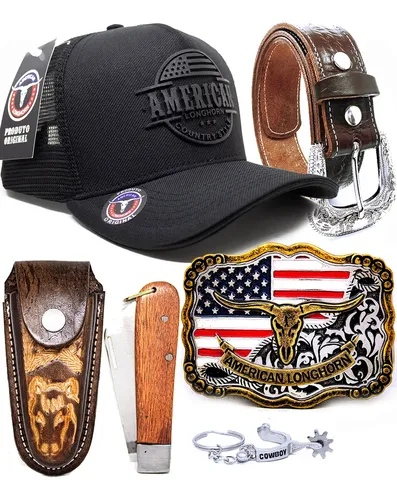 comprar Kit Country Cowboy Cinto Fivela + Bainha Couro Canivete Peao