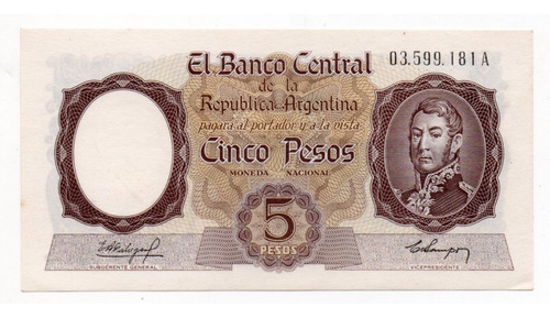 Billete Argentina 5 Pesos Moneda Nacional Bottero 1919 Sc-